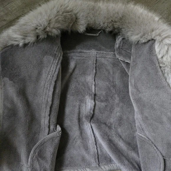 White House Black Market Grey Fur Coat - Picture 3 of 5